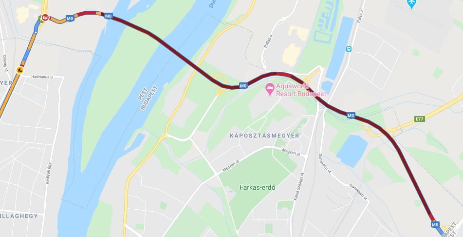 Több kilométeres a torlódás az M0-s út északi részén