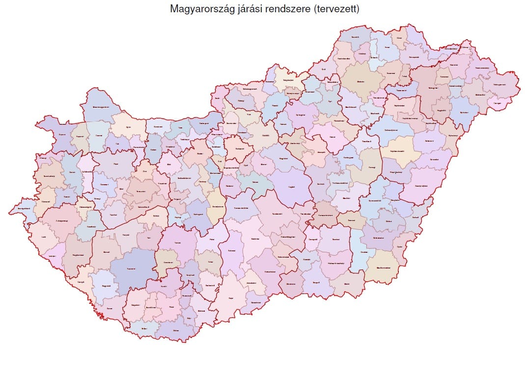 Térkép: így osztanák fel új járásokra Magyarországot