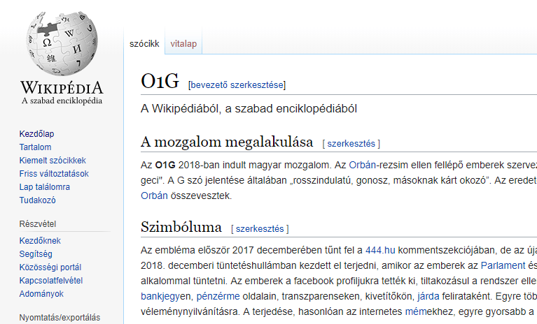 A Wikipédián is szócikk lett az O1G