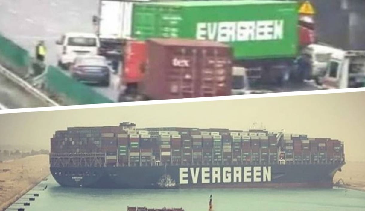 Evergreen-konténer blokkolt egy autópályát Kínában