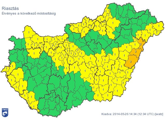 Jön a vihar, jéggel és rengeteg esővel – riasztási térkép