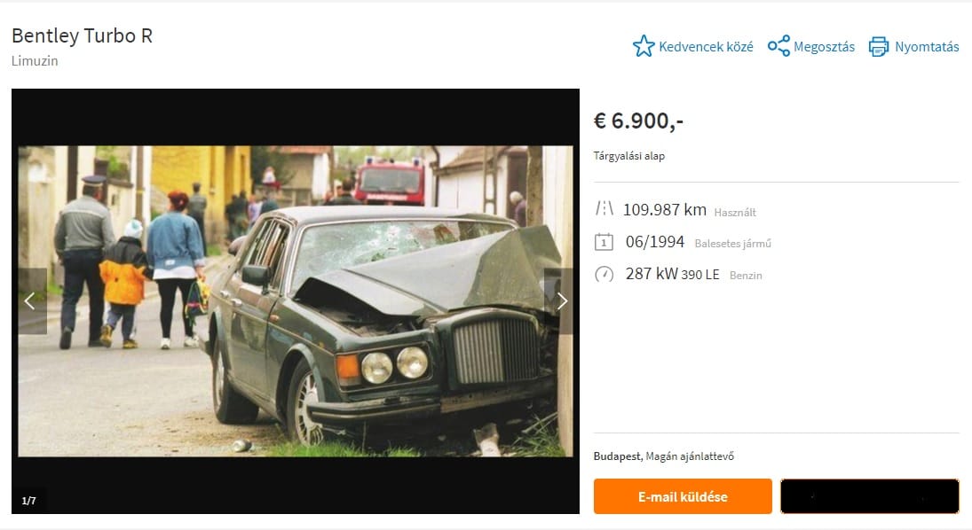Eladó a Bentley, amelyben agyonlőtték Seres Zoltánt