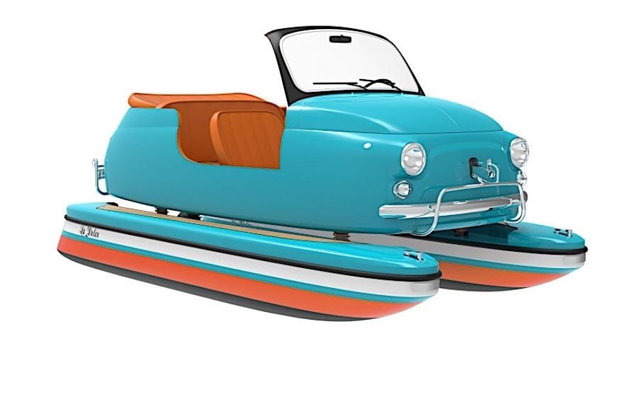 Dolce Vita a vízen a retro Fiat 500-as minikatamarán