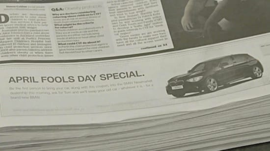 A BMW durrantotta a világ legütősebb tréfáját április 1-jén