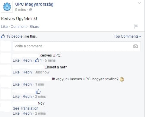 Fotó: Talányos üzenetet rakott ki a UPC a Facebookra