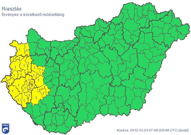 Riasztást adtaki ki több megyére - térkép
