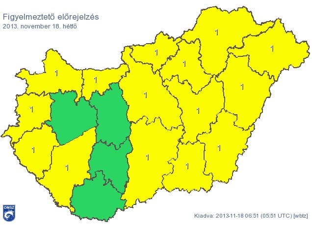 Figyelmeztetést adtak ki majdnem az egész országra