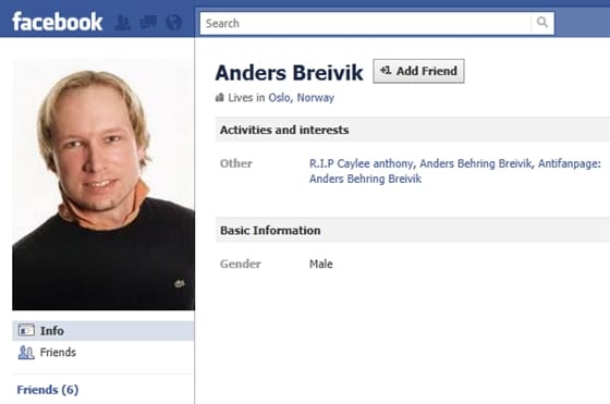 Milyen a norvég ámokfutó Facebook-profilja?