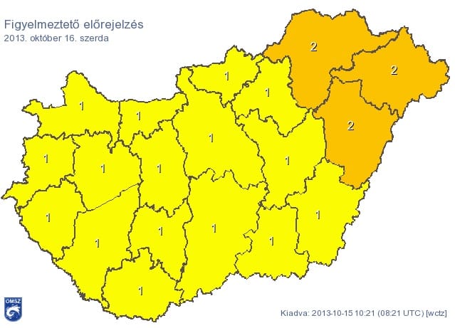 Országos figyelmeztetést adtak ki szerdára