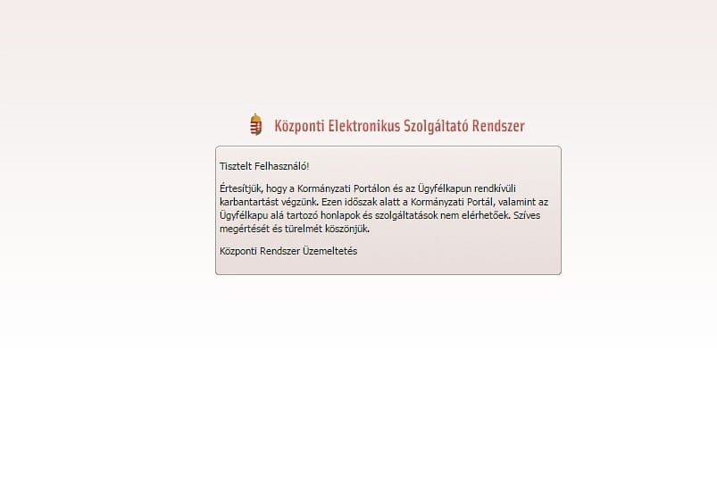 Leállt az Ügyfélkapu és a Magyarorszag.hu