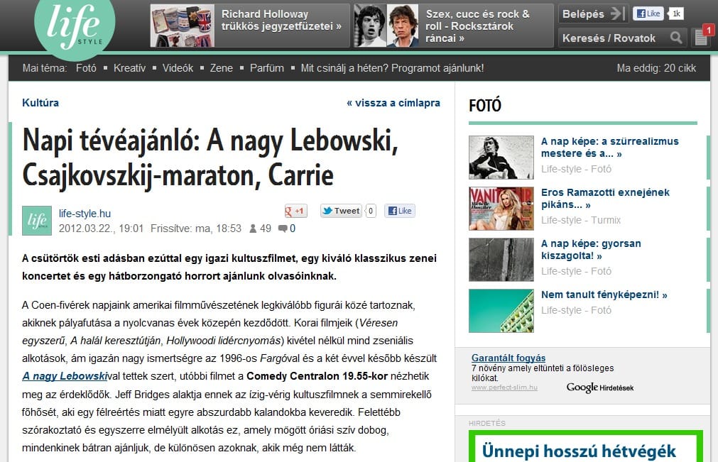 Napi tévéajánló: A nagy Lebowski, Csajkovszkij-maraton, Carrie