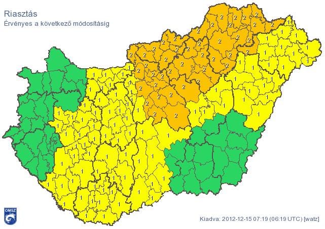 Másodfokú riasztást adtak ki - térkép
