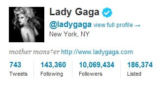 Twitter rekord: tízmillió követő felett Lady Gaga