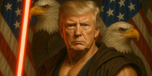 Az izompacsirta Trump sasos, lézerkados képpel ünnepli a nemzetközi Star Wars-napot