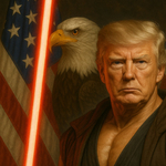 Az izompacsirta Trump sasos, lézerkados képpel ünnepli a nemzetközi Star Wars-napot
