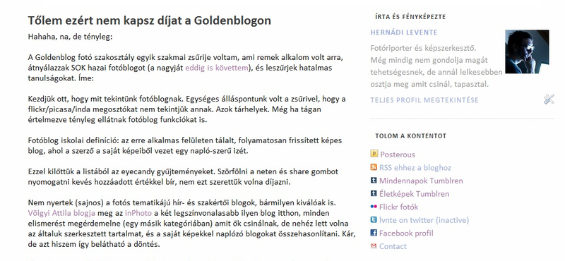 Goldenblog: "Tőlem ezért nem kap díjat a fotóblogod"