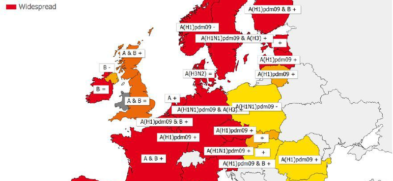 Egyre közelebb az influenzajárvány - térkép