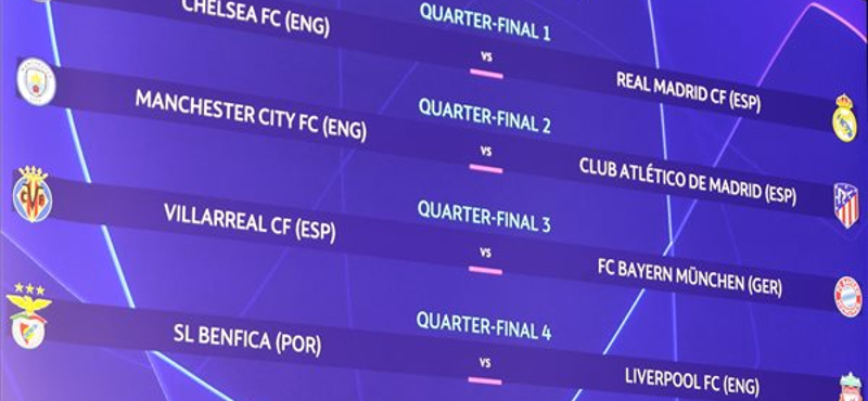 Real Madrid–Chelsea és Manchester City–Atlético Madrid jön a Bajnokok Ligája negyeddöntőjében