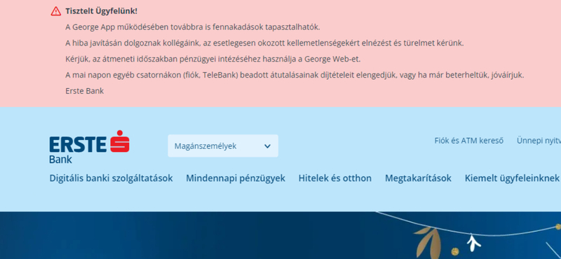 Továbbra sem működik az Erste mobilapplikációja, elengedik a mai utalási díjakat