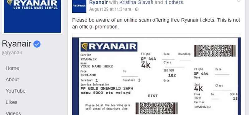 Ne dőljön be: netes átverésre figyelmeztet a Ryanair