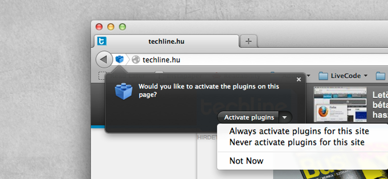 Firefox 14: hogyan engedélyezzük automatikusan a plug-ineket egy oldalon?