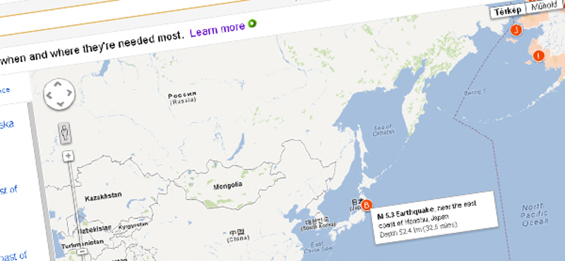 Google Maps - nézze meg hol lesz földrengés
