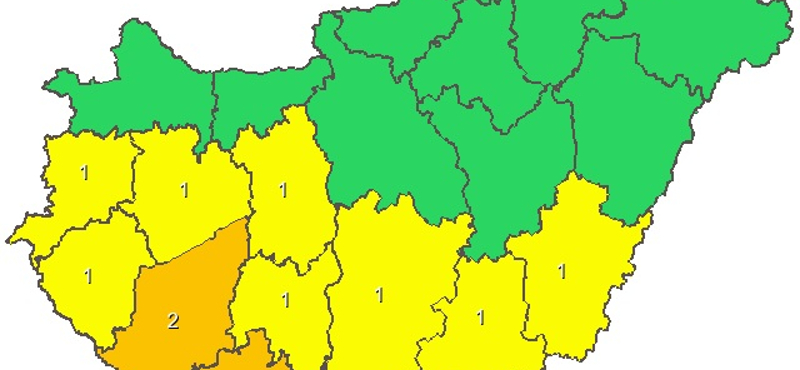 Térkép: az ország kétharmadára adtak ki riasztást jégeső, viharok miatt