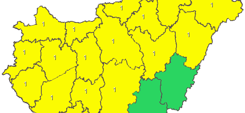 Térkép: Heves zivatar és jégverés miatt sárgul be az ország