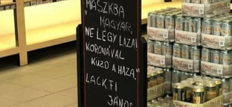 Lackfi-idézettel buzdítanak maszkviselésre egy újbudai sörboltban