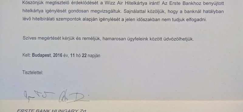 K. úr esete az Erste Bankkal és a Wizz Air-hitelkártyával