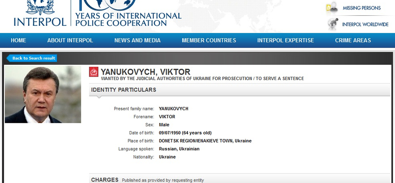 Az Interpol felfüggesztette Viktor Janukovics körözését