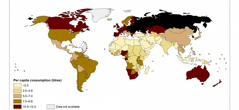 Melyik országban isszák a legtöbb alkoholt a világon? - térkép
