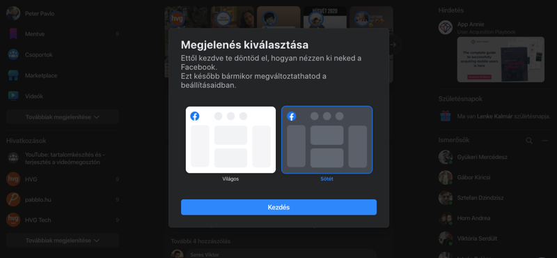 Itt tudja átkapcsolni a Facebookját az új kinézetre