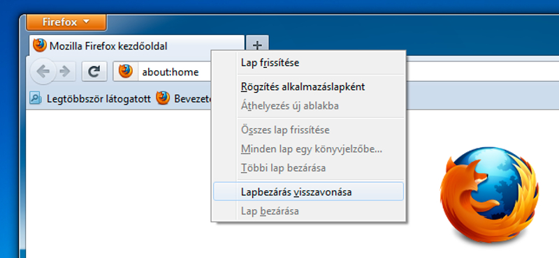 Firefox 10 tipp: az utoljára bezárt böngészőlap gyors újranyitása