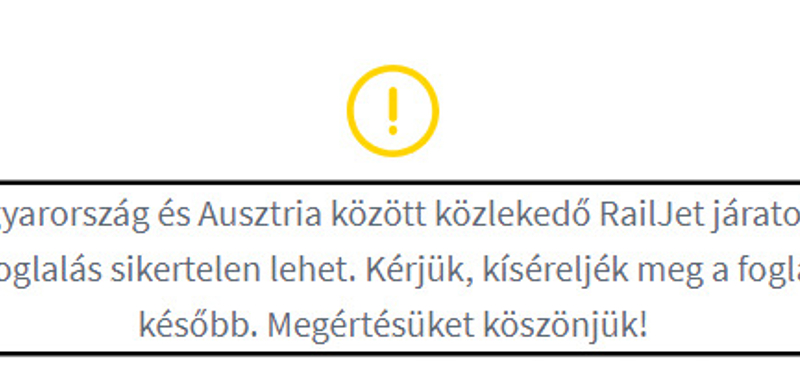 Akadozik a jegyvásárlás a hétfőtől már csak Bécsig közlekedő, az osztrákok által büntetett Railjetre