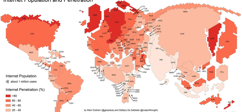 Ilyen torz a világ térképe, ha az internetezők alapján rajzoljuk meg