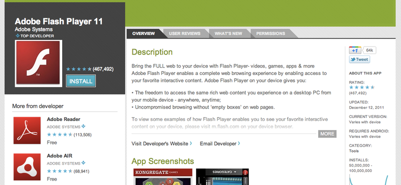 Adobe Flash 11.1 Android 4.0-ra