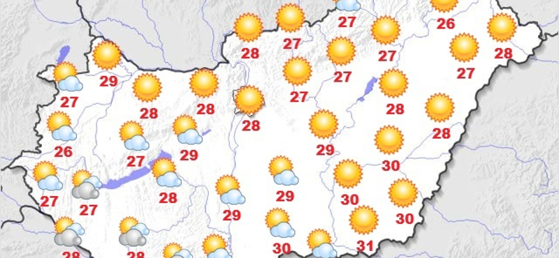 Napsütéses idő lesz, 30 fok körül alakulhat a legmagasabb hőmérséklet hétfőn