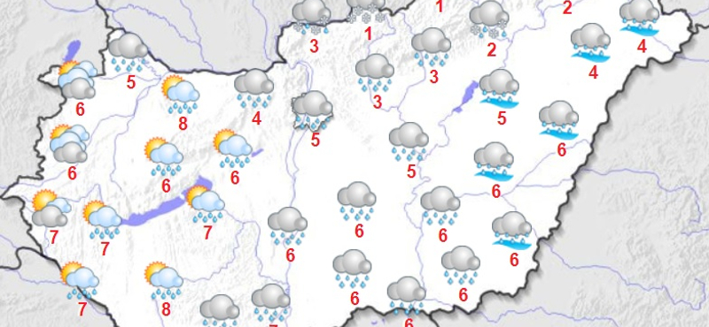Borult és esős lesz a kedd, északkeleten még havazhat
