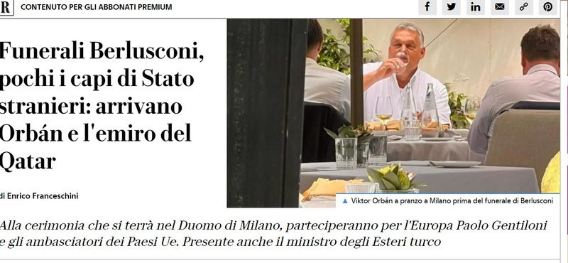 Orbánt egy milánói étteremben fotózták le Berlusconi temetése előtt