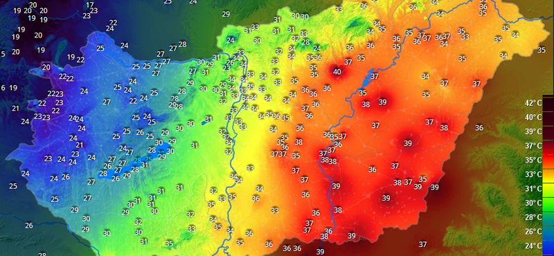 22 foktól 40 fokig - kettészakadt az ország (hőtérkép)