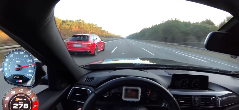 270-nel kergetőzik autópályán ez a BMW M3 Competition és Audi RS4 - videó