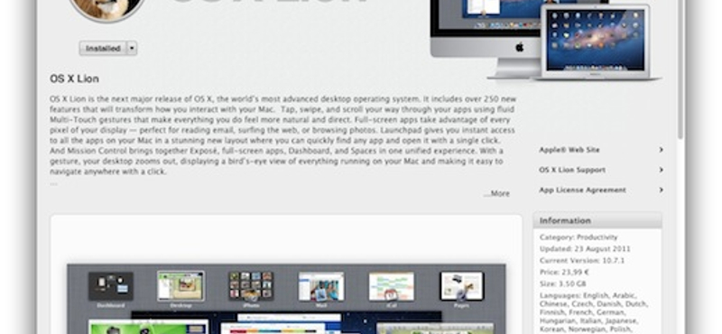 Immár a 10.7.1-es Lion tölthető le az App Store-ból