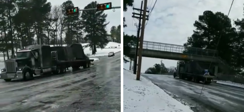 Az hagyján, hogy nem megy fel a kamion a jeges úton, de megindul vissza – videó