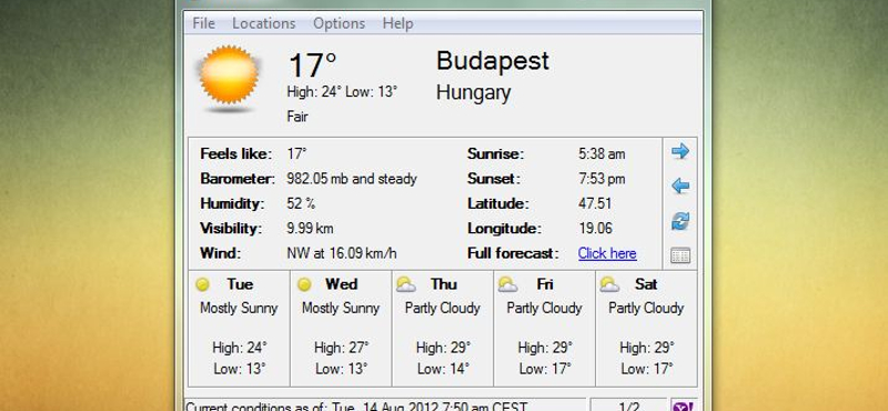 Egyszerű, de informatív időjárás-előrejelző program Windowsra
