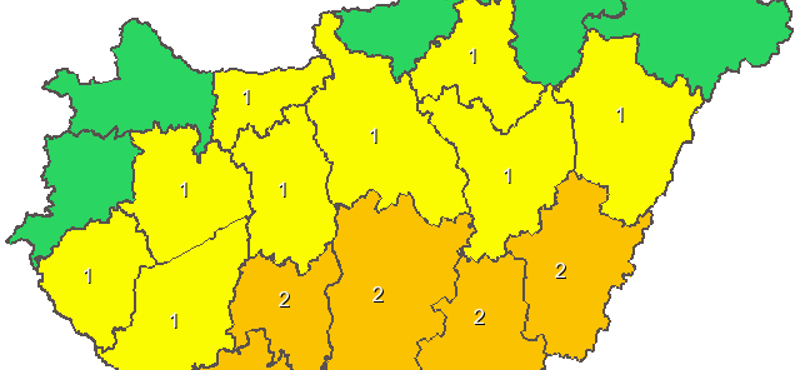 Térkép: Heves viharral, jéggel támad a hidegfront - narancssárga figyelmeztetés 5 megyében