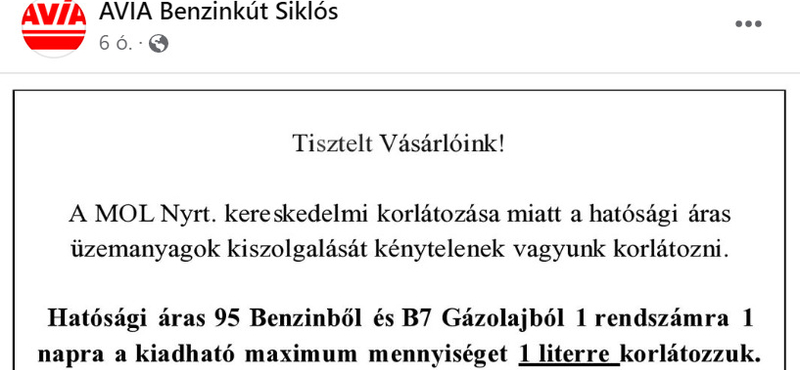 Sokkolónak szánt Facebook-poszttal figyelmeztet a várható üzemanyaghiányra egy független benzinkutas