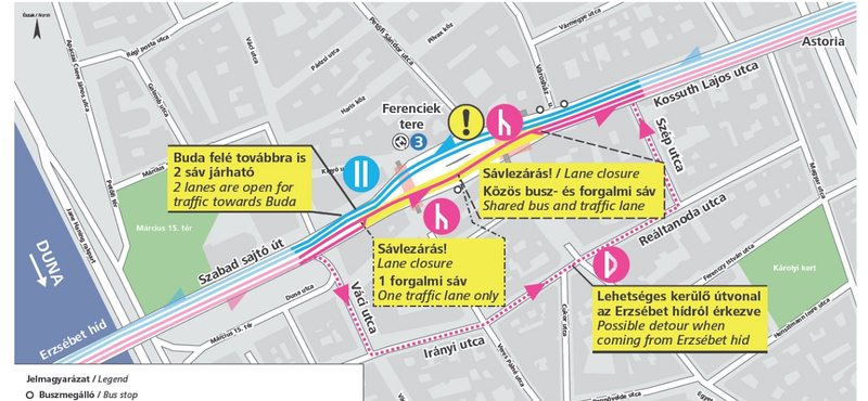 Ferenciek tere: van, ahol csak egy sáv marad szombattól