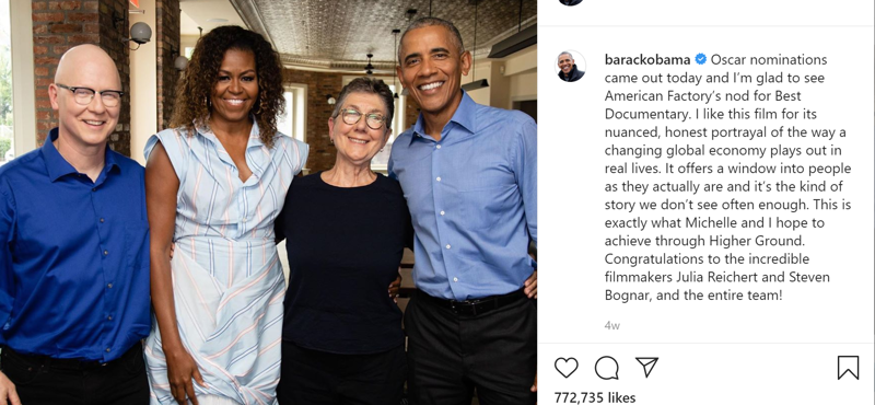 Oscar-díjjal mutatkozott be az Obama házaspár produkciós cége