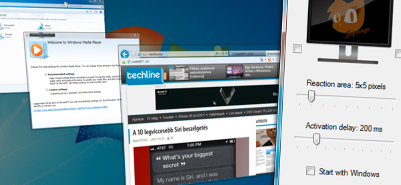 Így rendelhető a Flip 3D effekt a képernyő egyik sarkához, Windowson